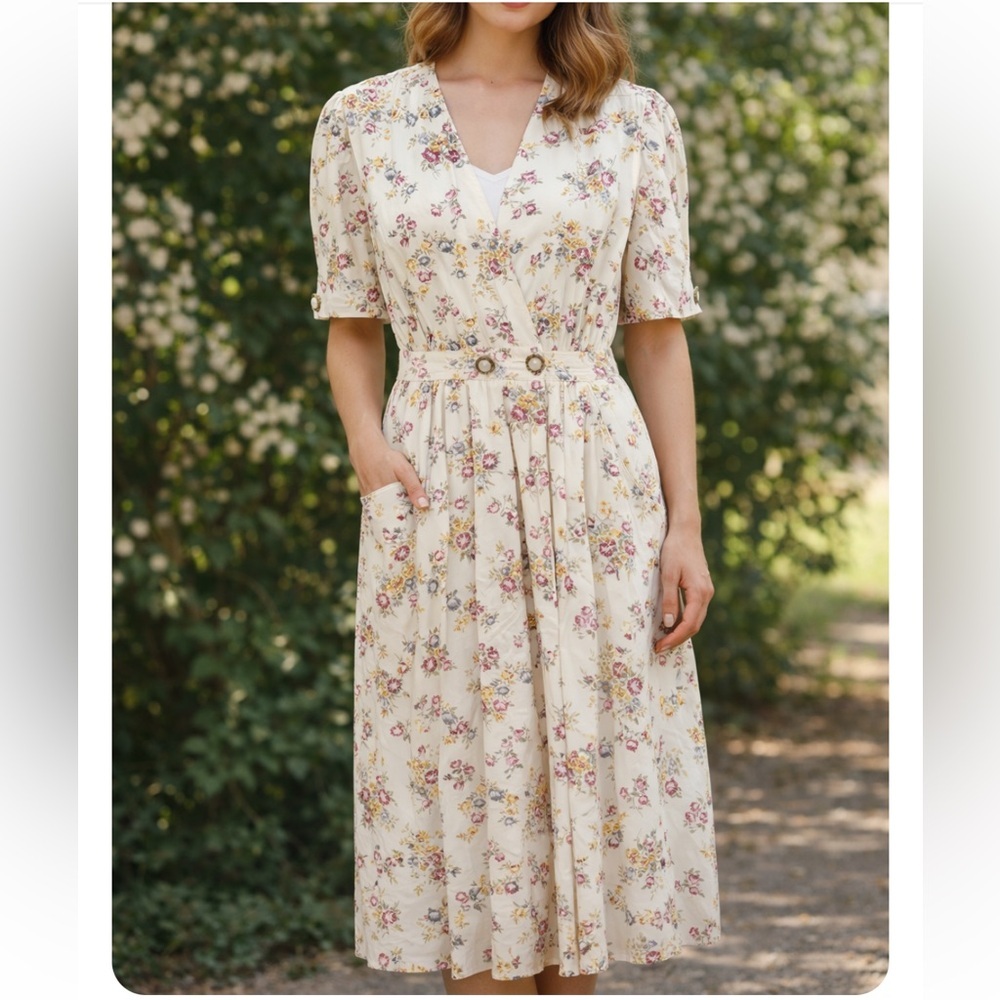 Ronni Nicole Vintage Cottagecore Prarie Whimsical Floral Midi Dress